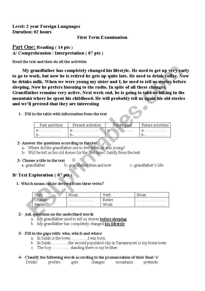 first term exam for foreign laguages 