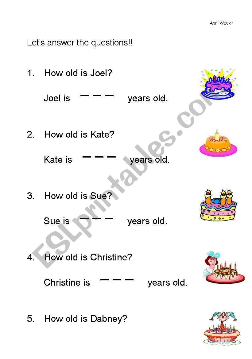 How old are you? worksheet