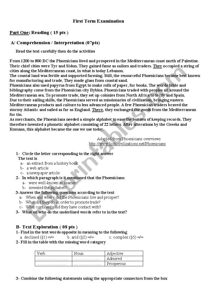 first term exam  worksheet