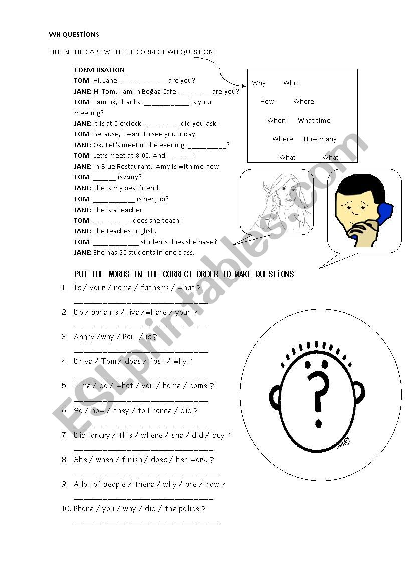 Wh Questions Consolidation worksheet