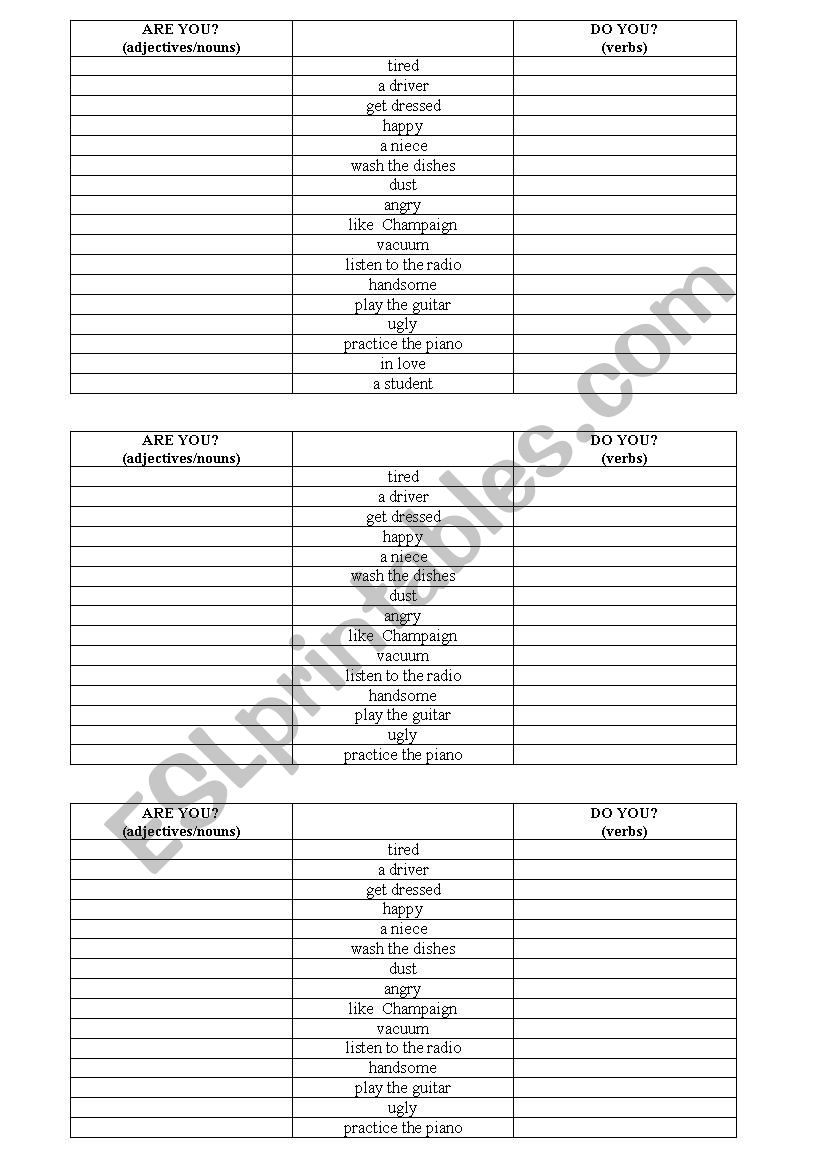 Are you? Do you? worksheet