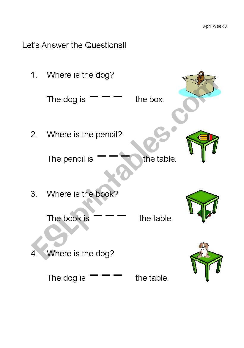 In, On, and Under worksheet