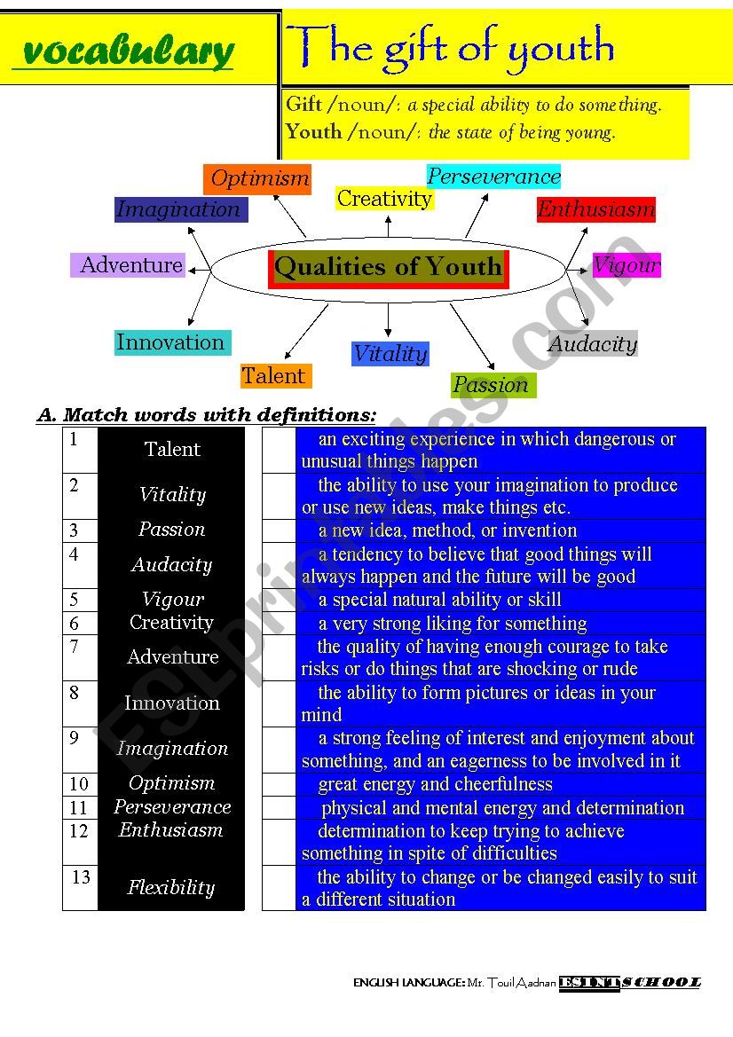 THE GIFT OF YOUTH worksheet