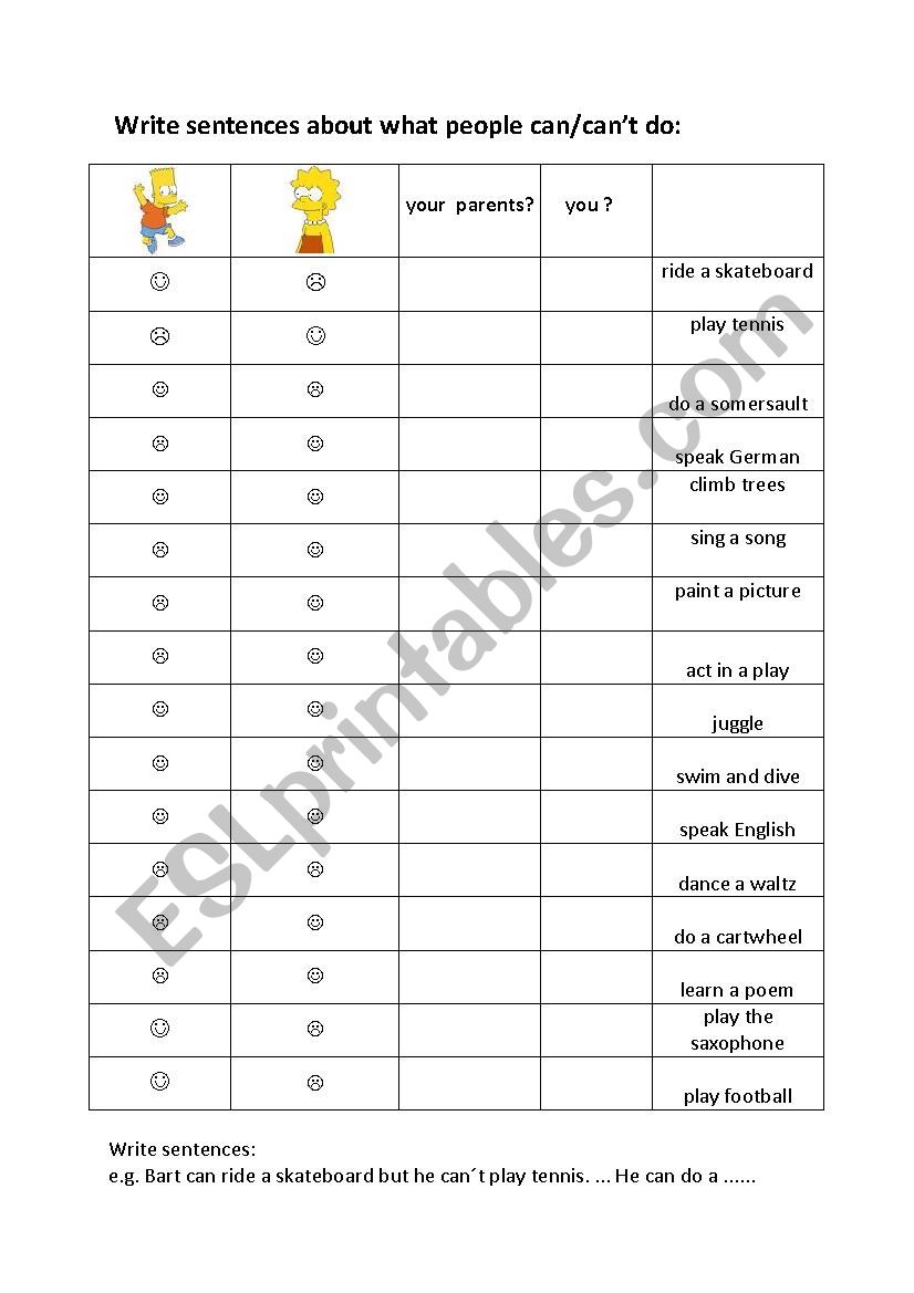 CAN / CANT worksheet