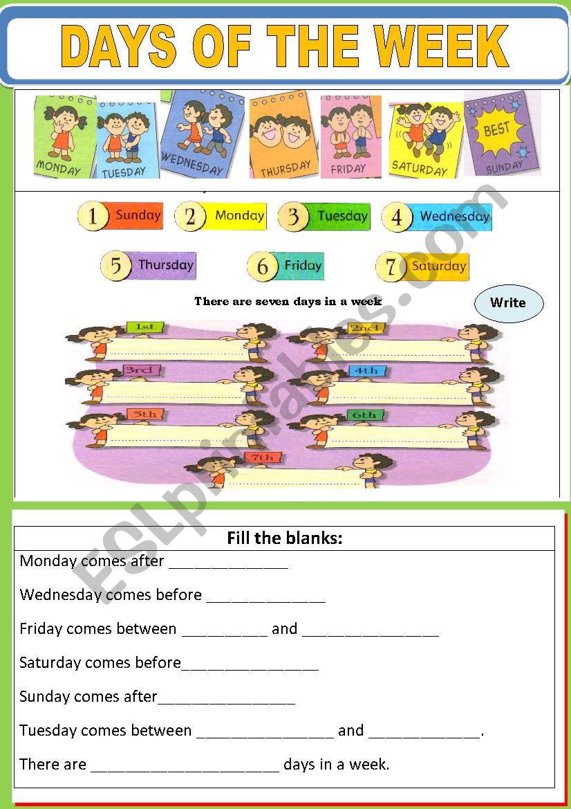 Days of the week worksheet