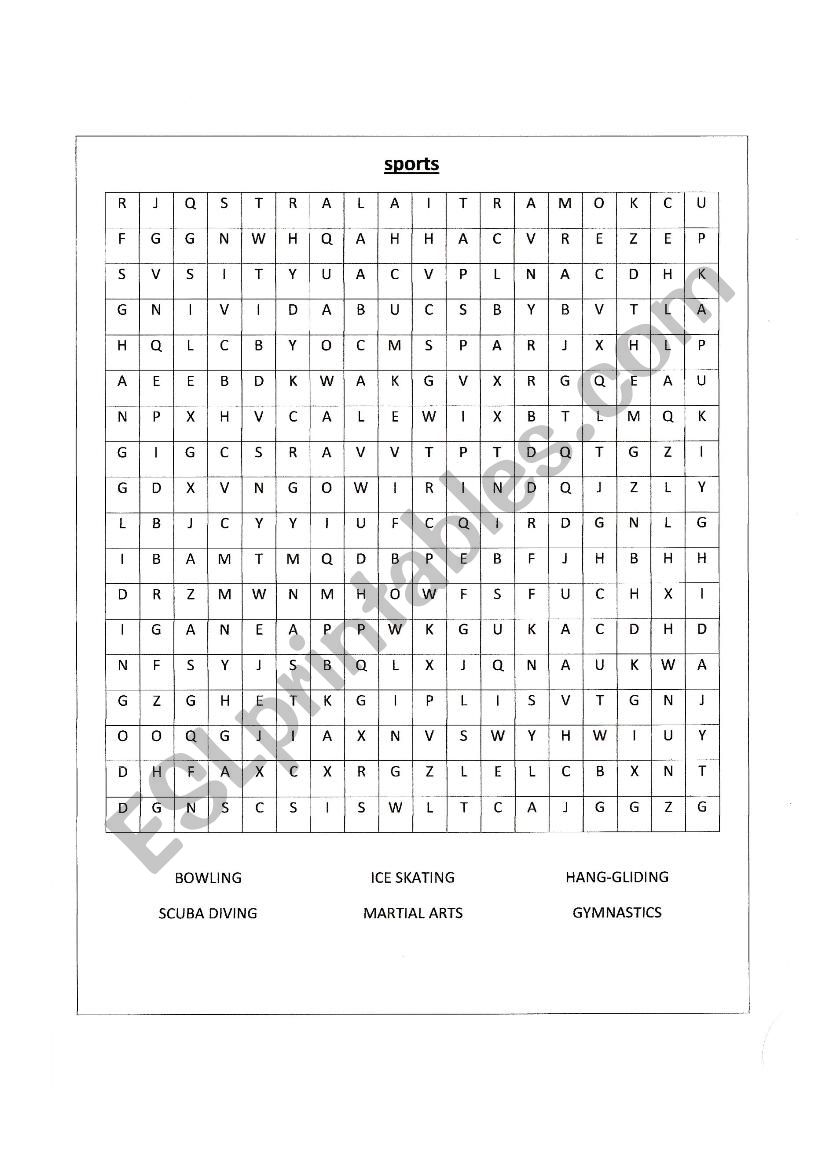 Sports wordsearch worksheet