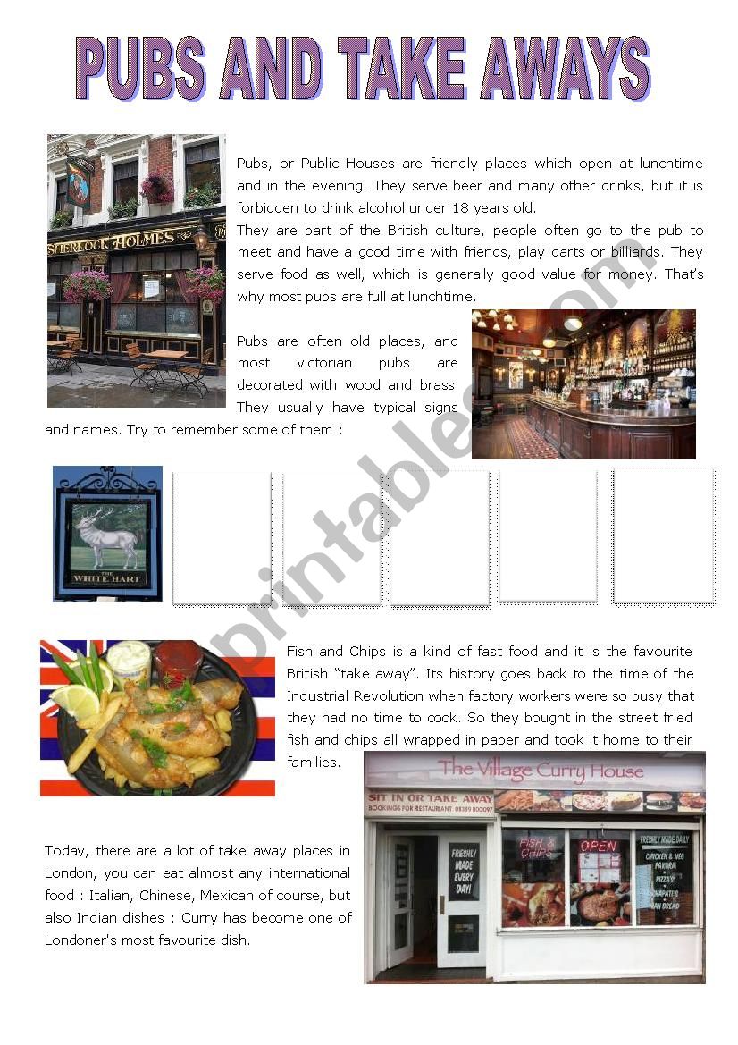 pubs and take aways worksheet