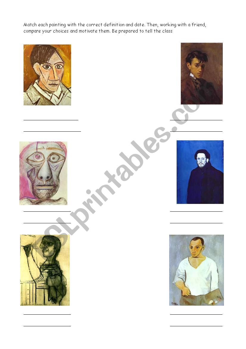 Picassos self-portraits worksheet