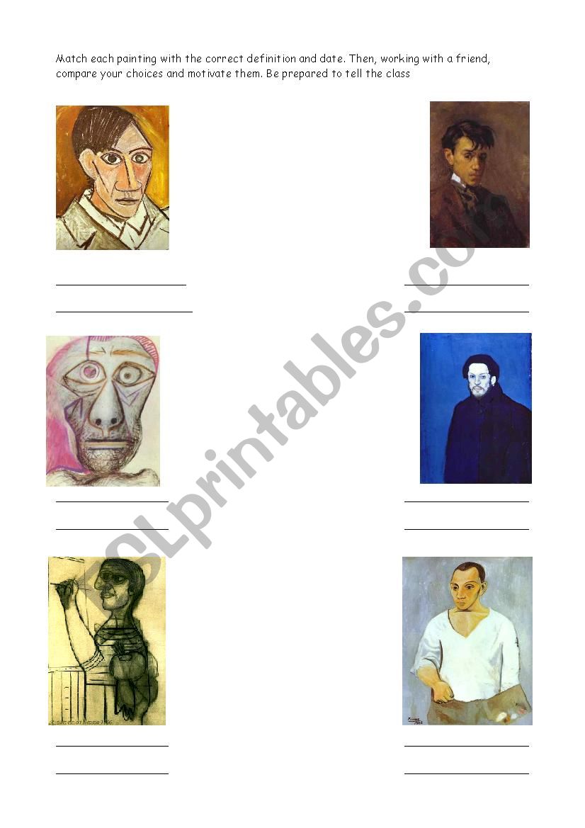 PicassoÂ´s self-portraits worksheet