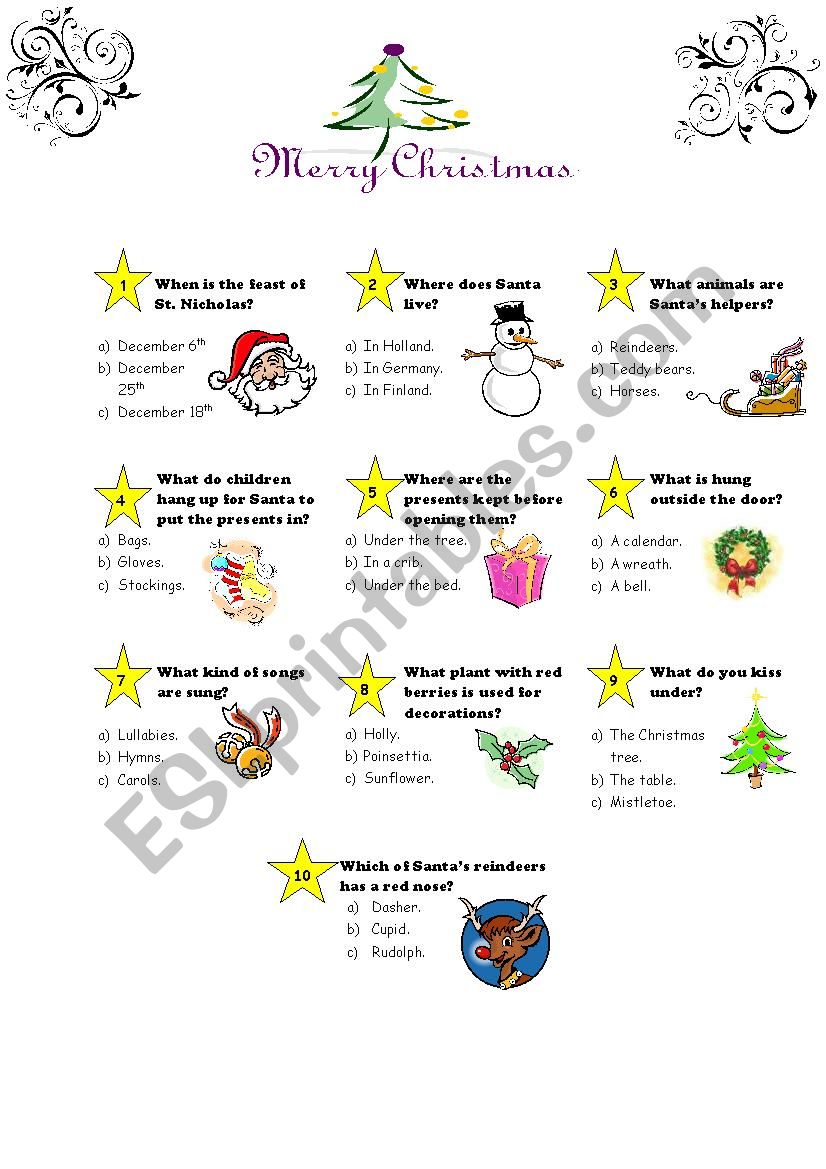 Christmas quiz worksheet