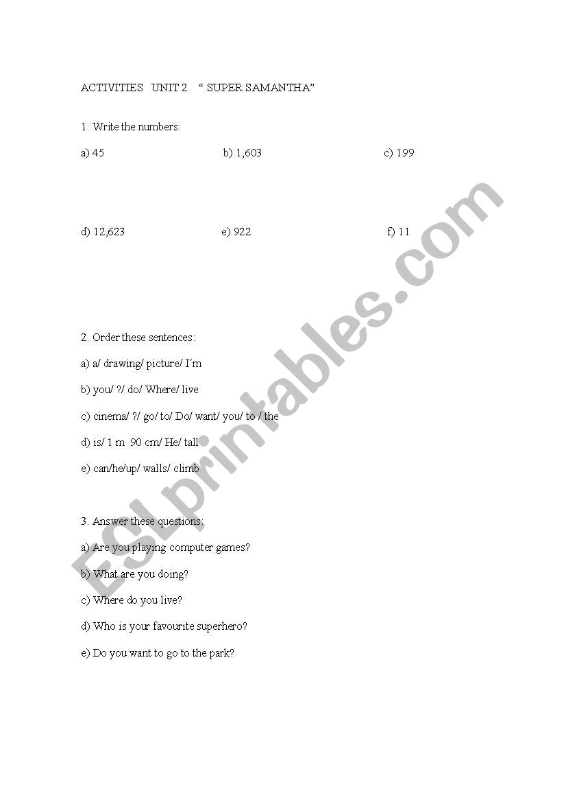 activities for revision  worksheet