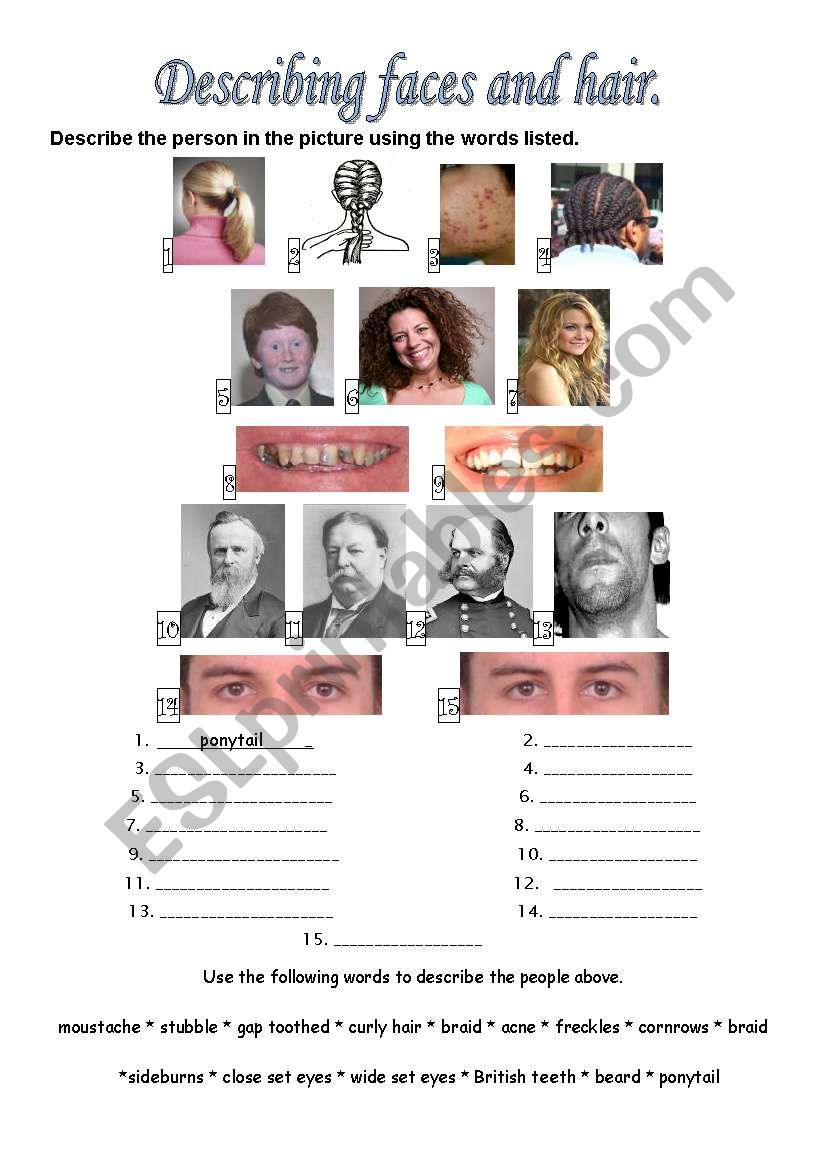 Describing Faces worksheet