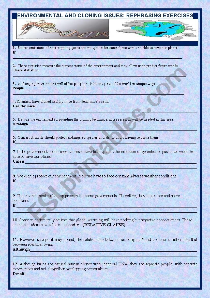 GRAMMAR: rephrasing  worksheet