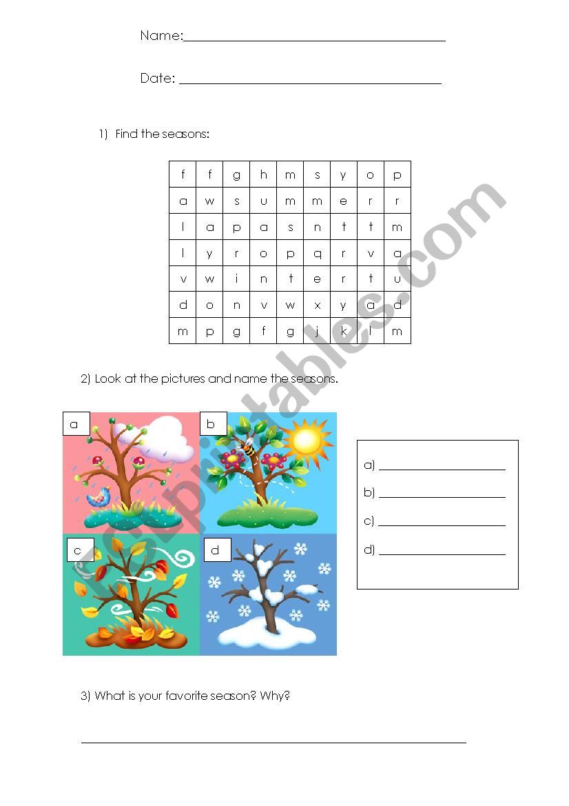 Seasons worksheet