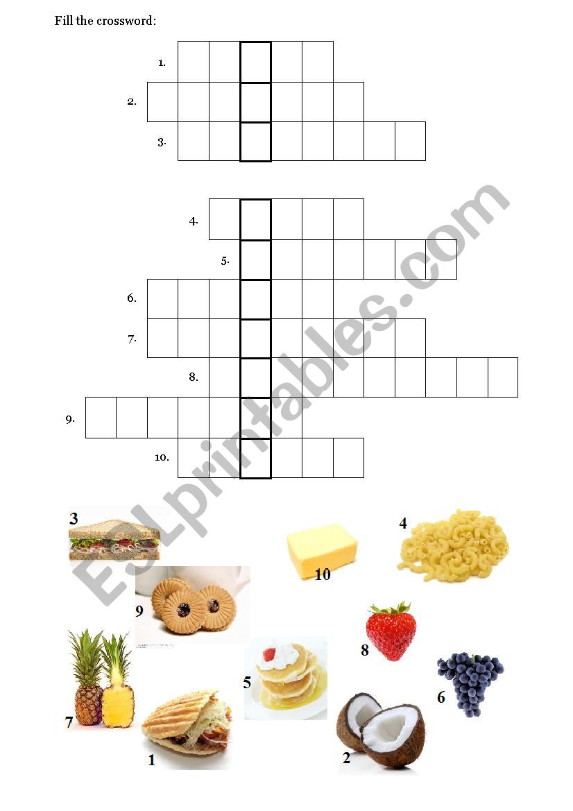 Food crossword worksheet