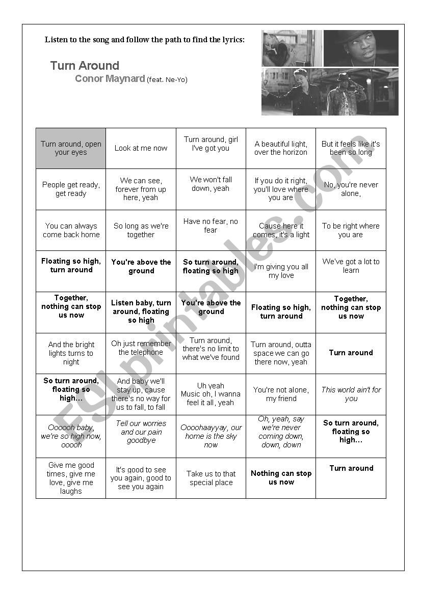 Turn around - Cornor Maynard worksheet