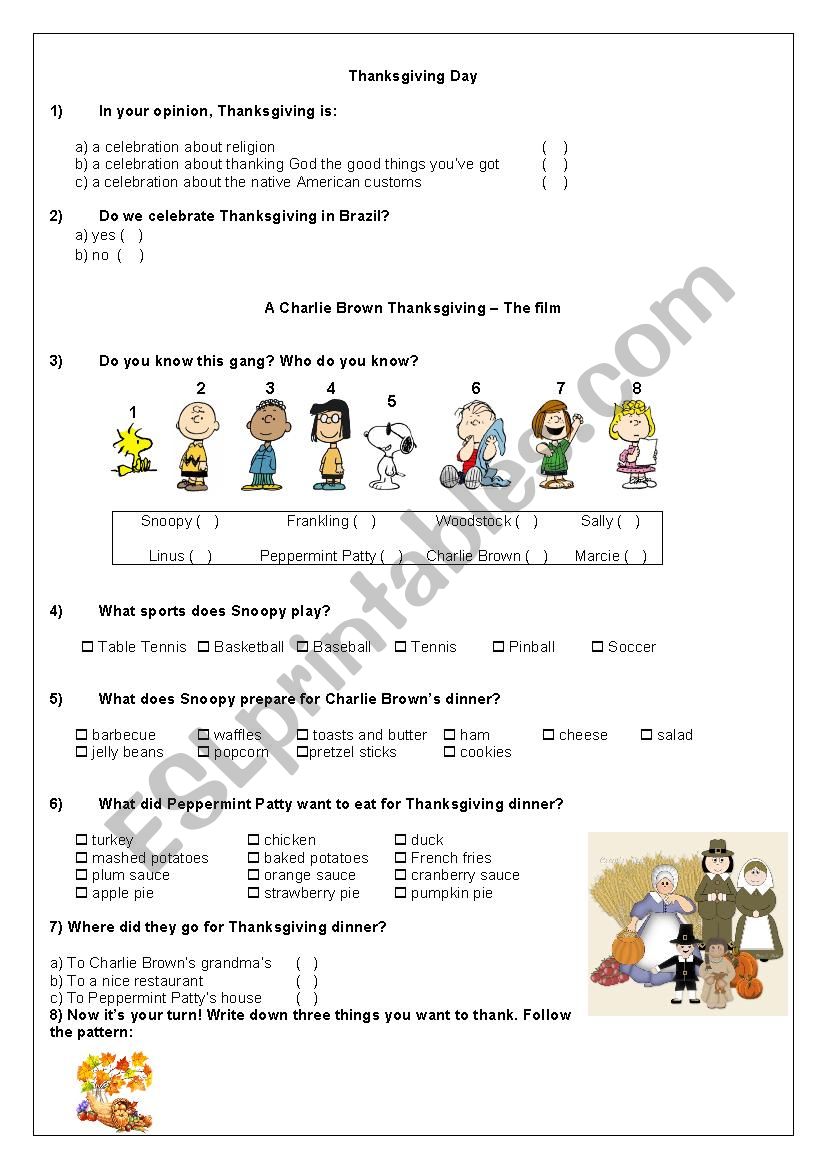 Thanksgiving_Snoopy worksheet