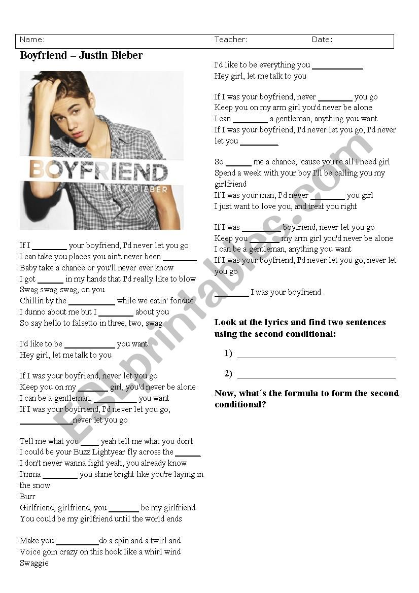 Boyfriend - Justin Bieber worksheet