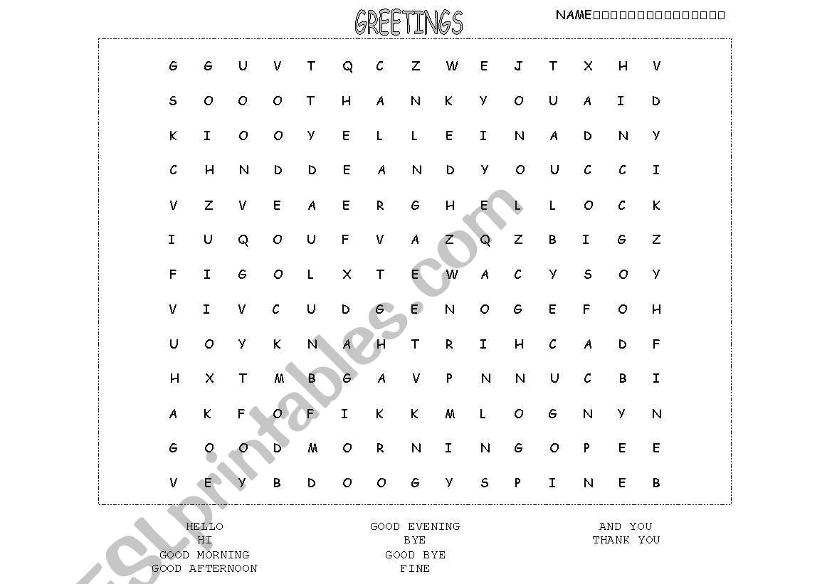 Greetings Word Search worksheet