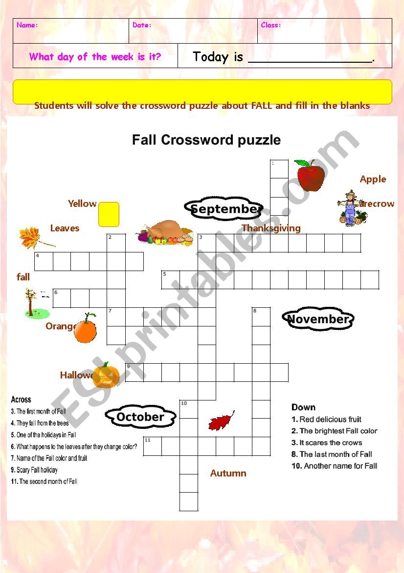 Fall Crossword puzzle worksheet