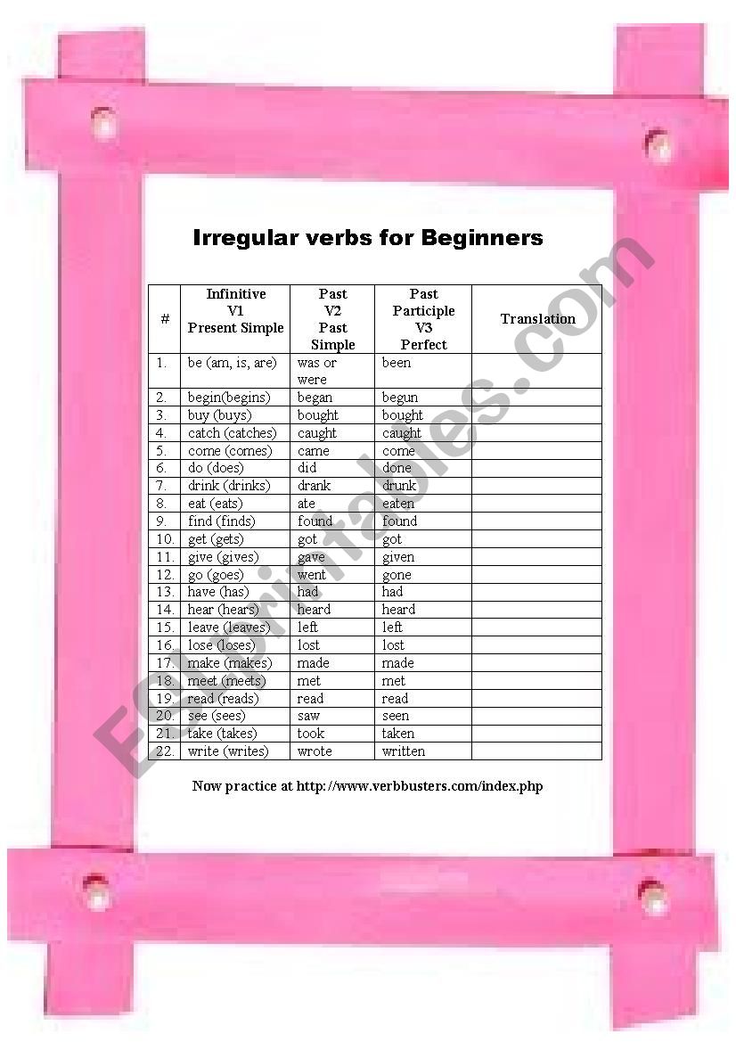 Irregular verbs for Beginners worksheet