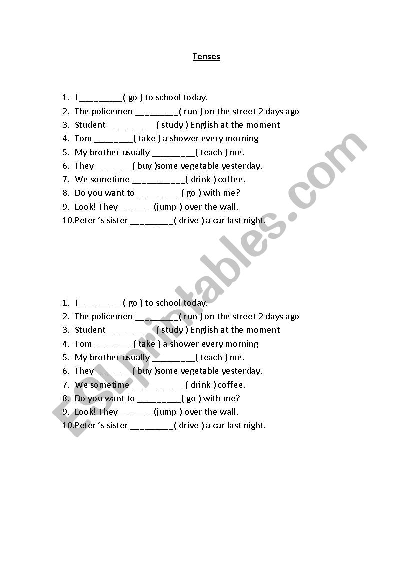 Tenses worksheet