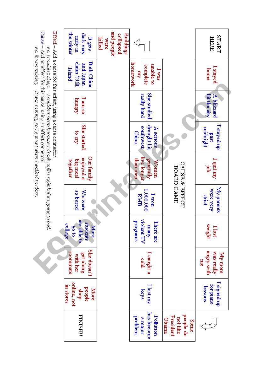 Cause and Effect Board Game worksheet