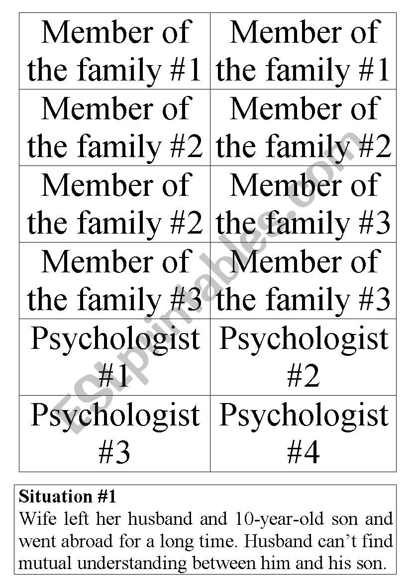 Family matters worksheet