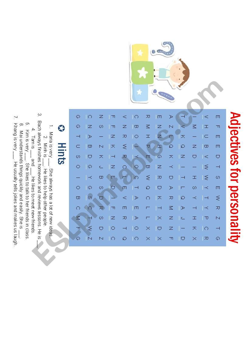 Adjectives for Personality worksheet