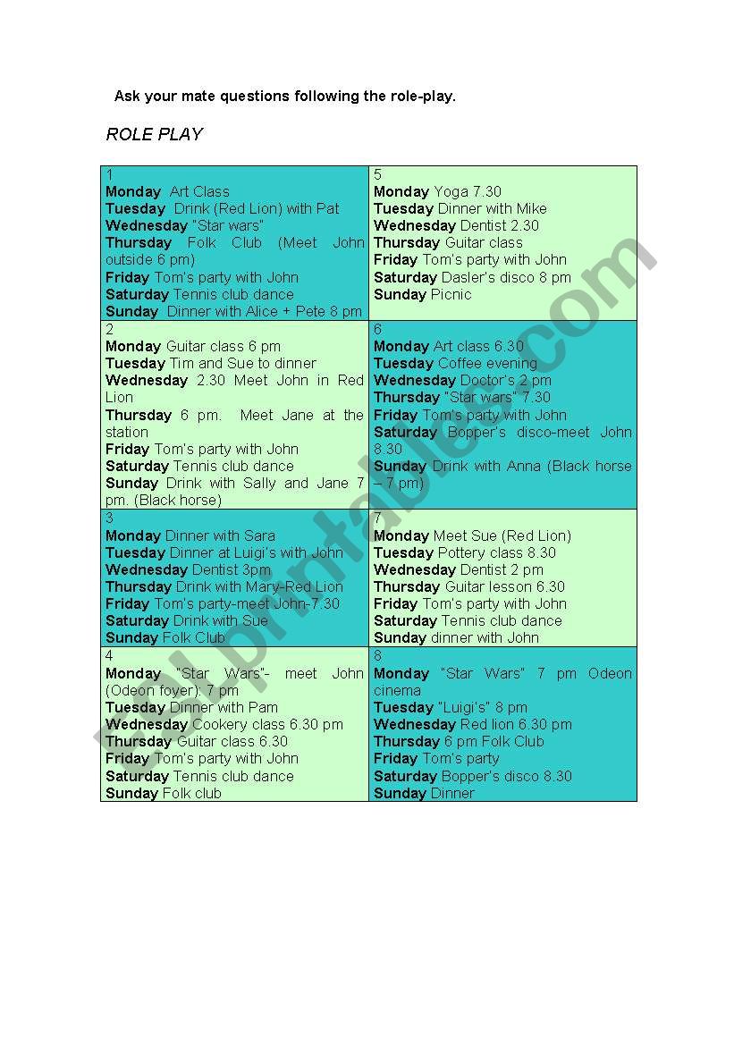 Role Play worksheet