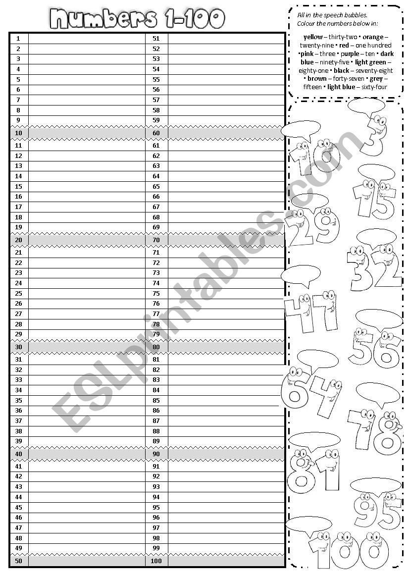 Numbers 1-100 worksheet