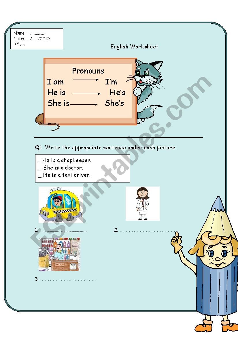 pronouns worksheet