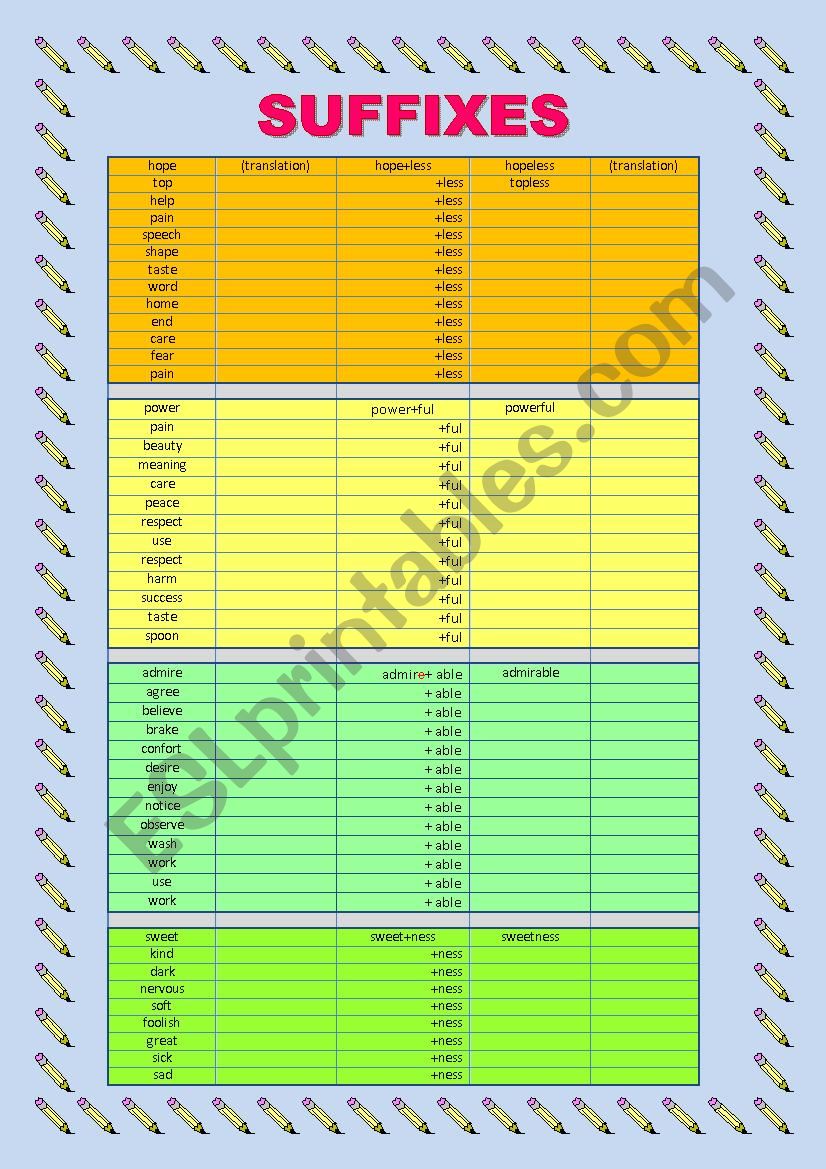 Suffixes worksheet