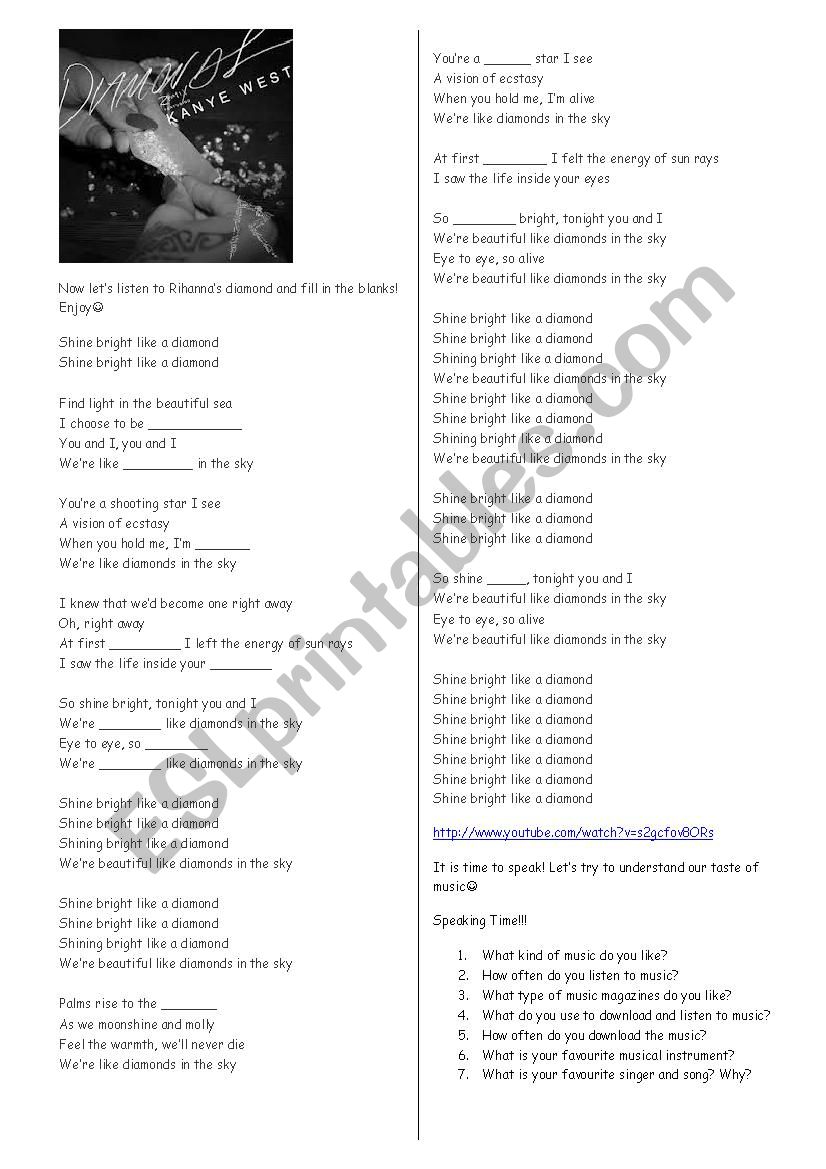 Rihanna Diamond worksheet