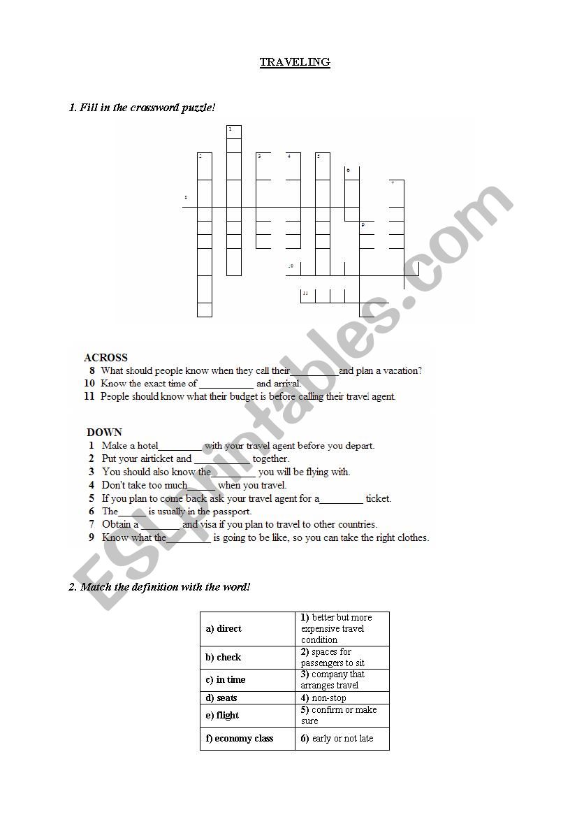 Traveling worksheet