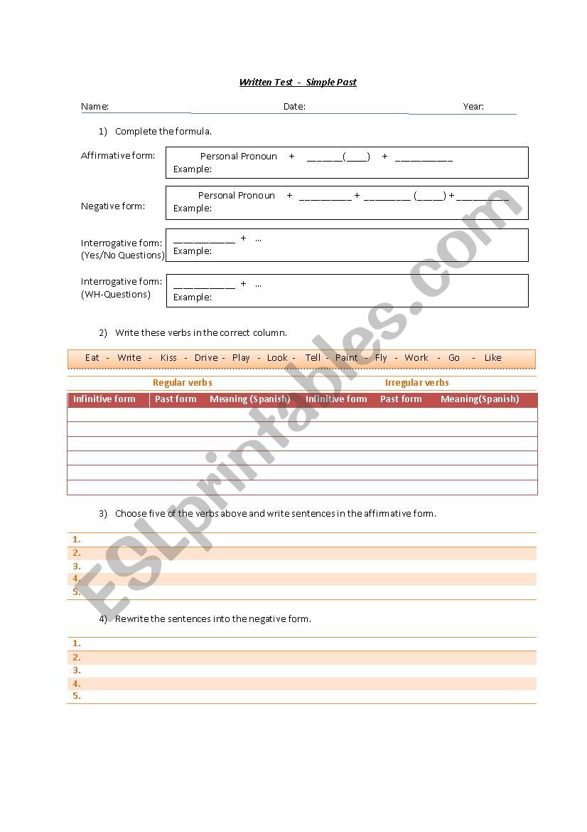 Test - Simple Past - Regular and Irregular verbs