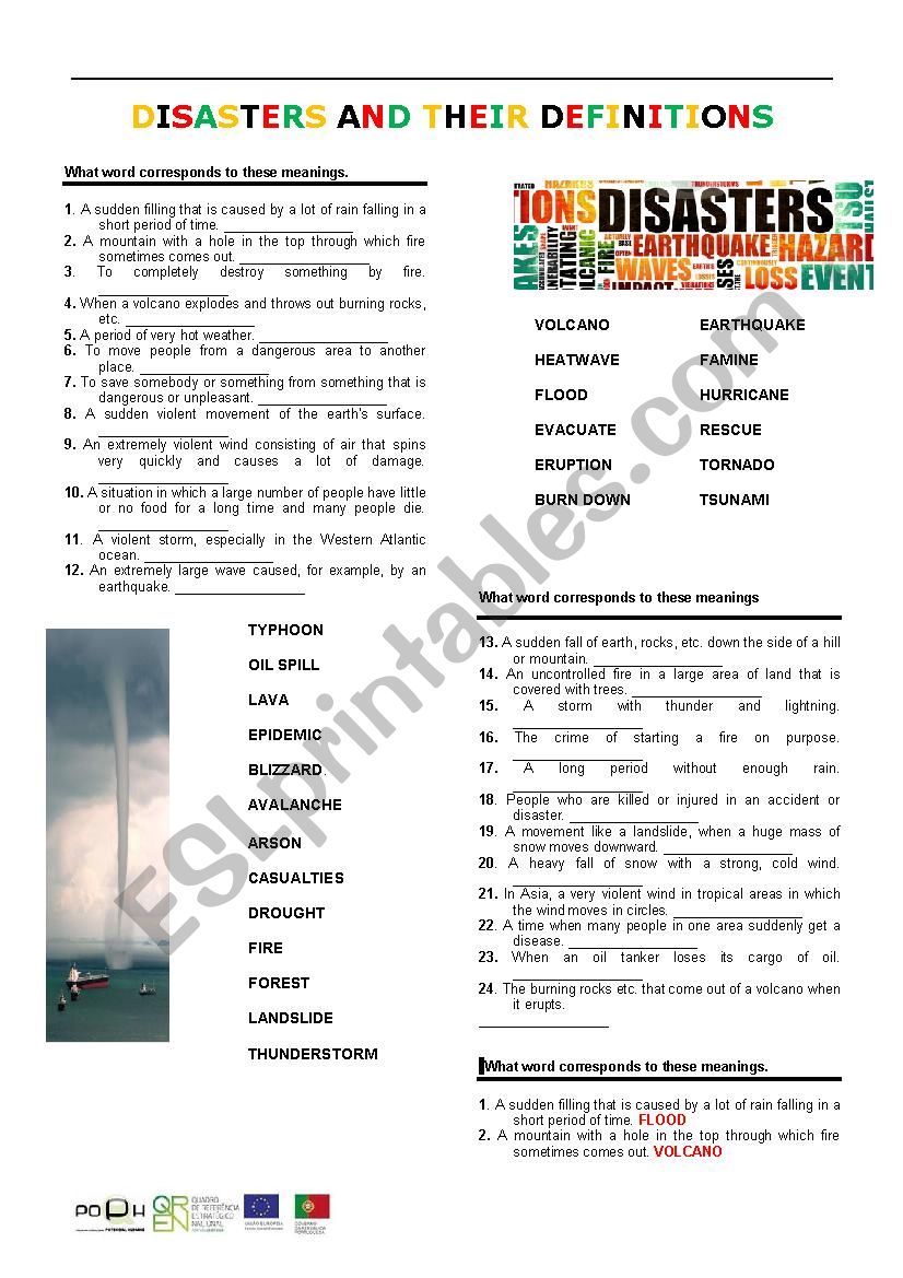 Disasters and their definitions