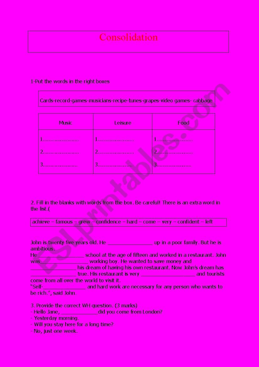 consolidation worksheet