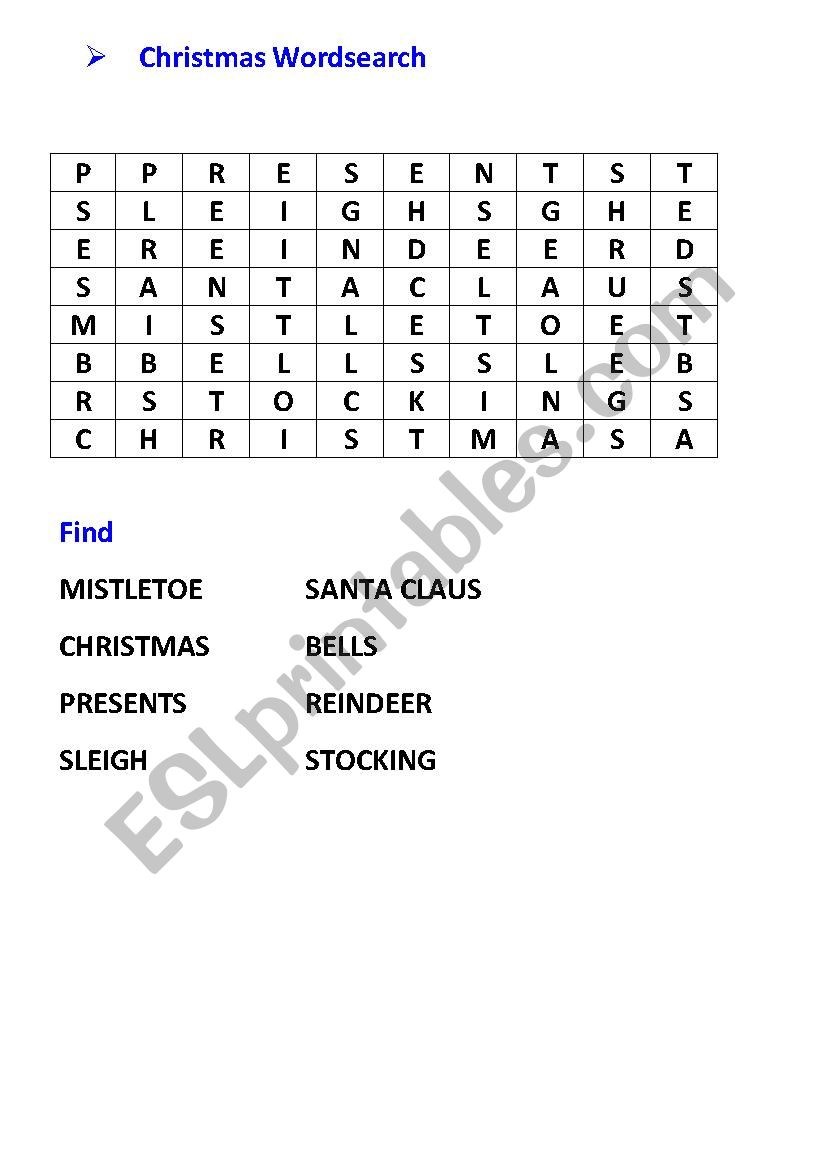 Christmas Wordsearch worksheet