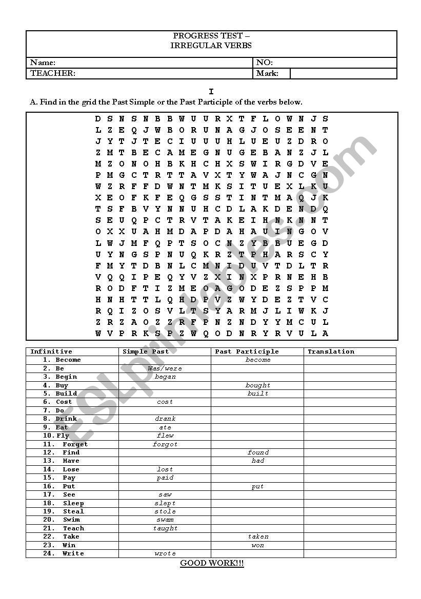 irregular verbs worksheet