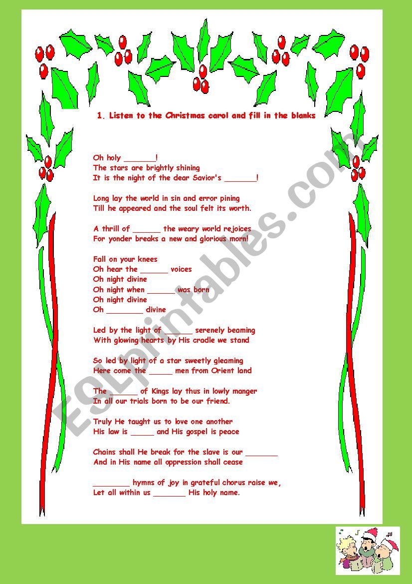 Xmas carol worksheet