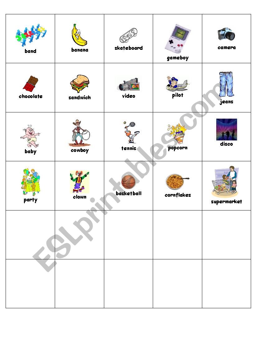 First words - English memory worksheet