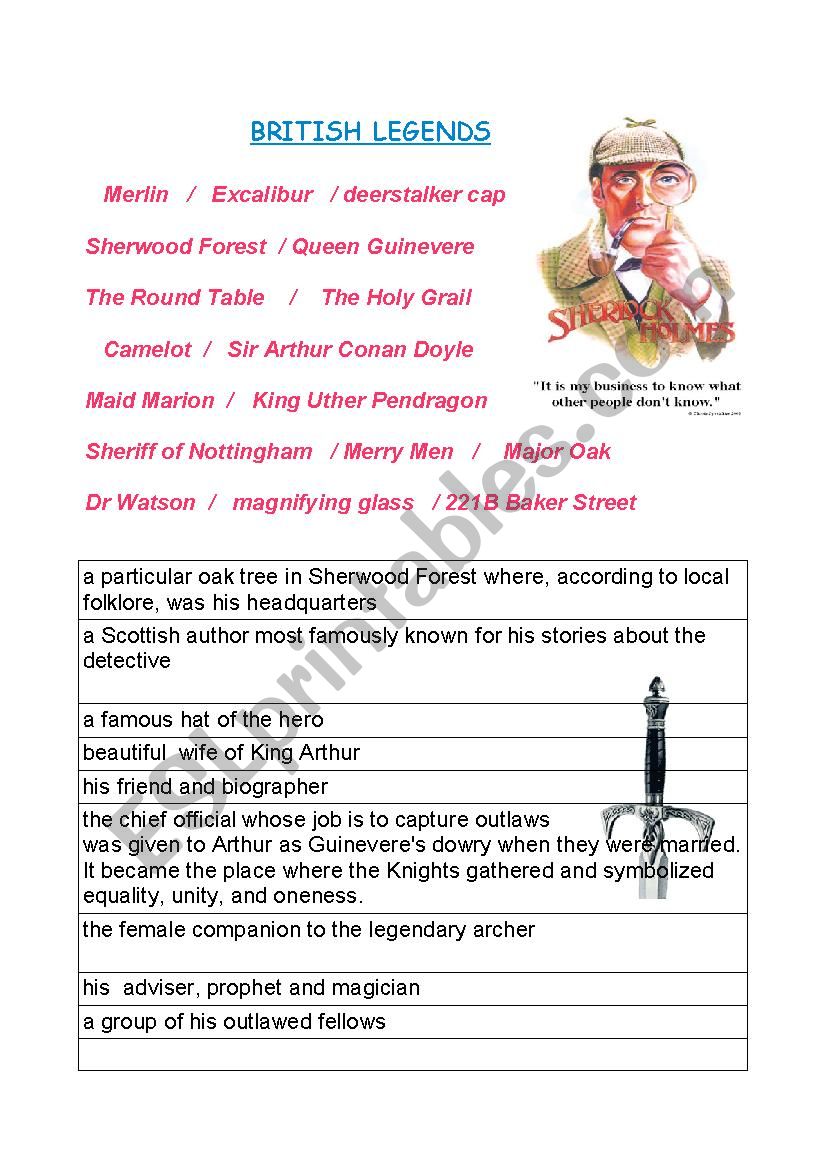 British legends worksheet