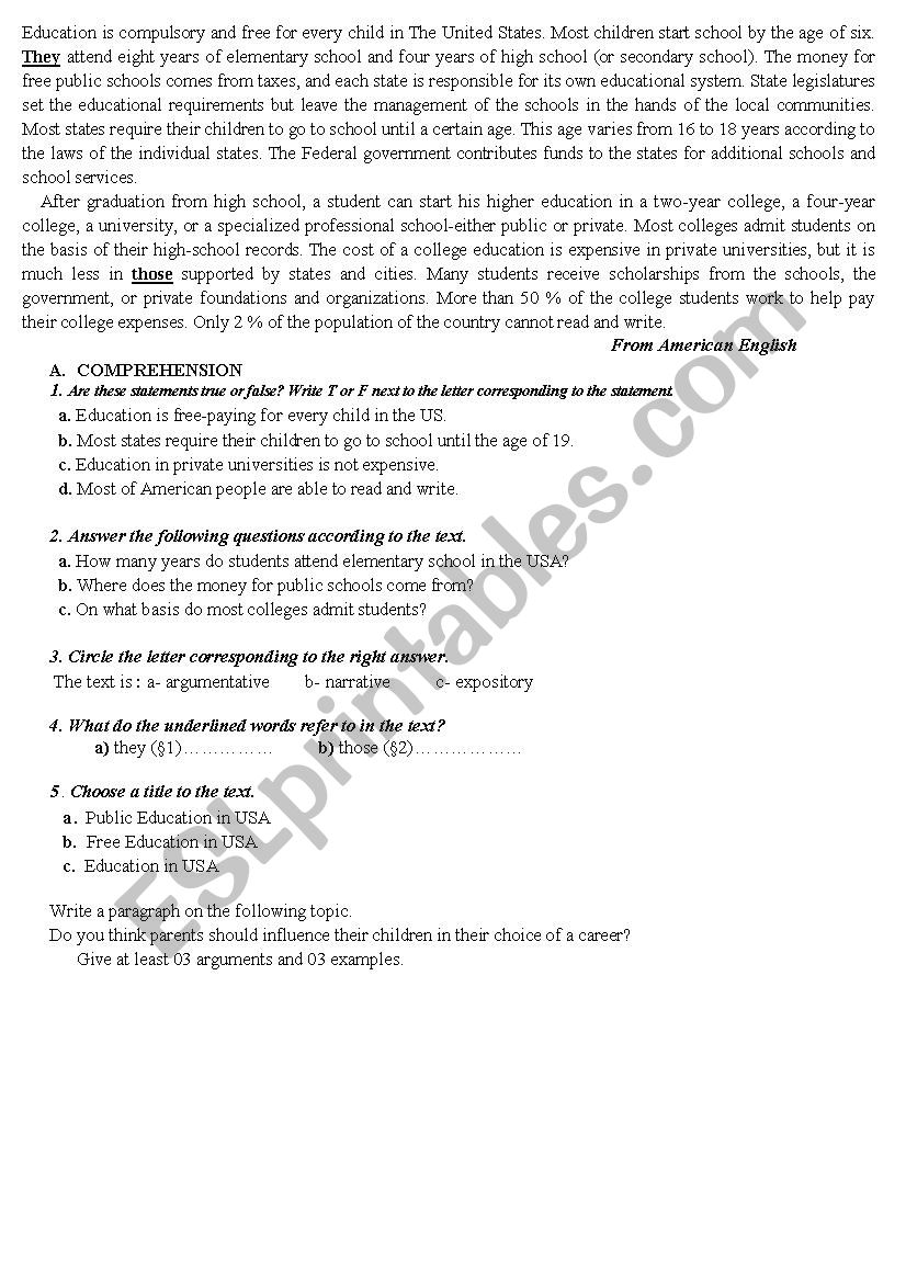 education worksheet