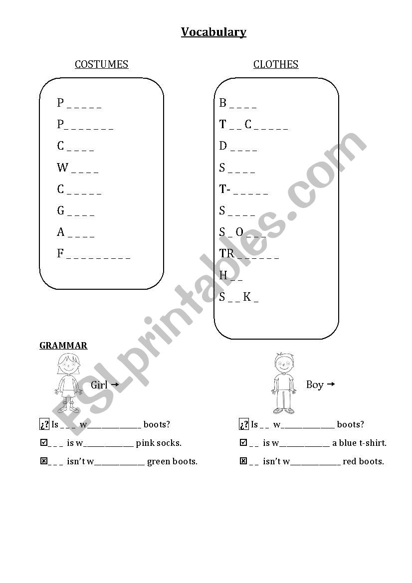 clothes&costumes worksheet