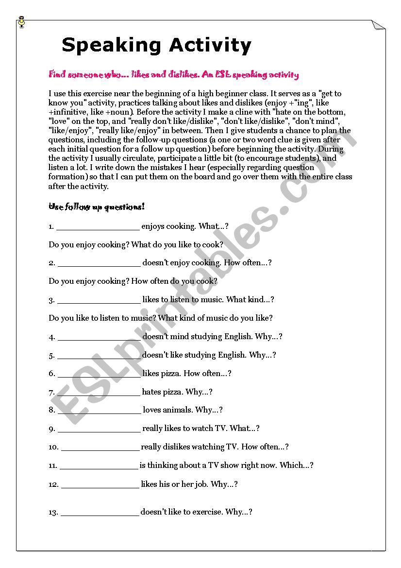 speaking activity worksheet