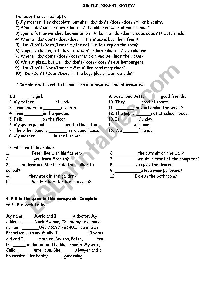 Auxiliaries do/does worksheet