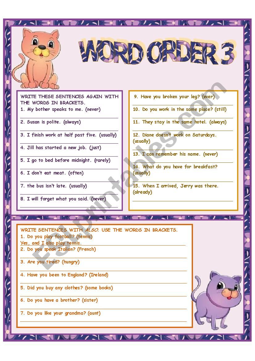 Word Order 3 worksheet