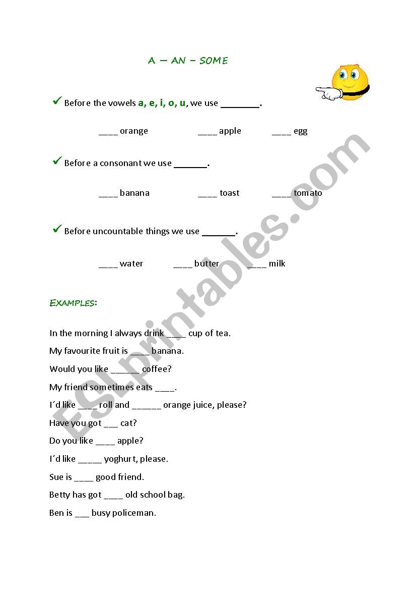 a - an - some worksheet