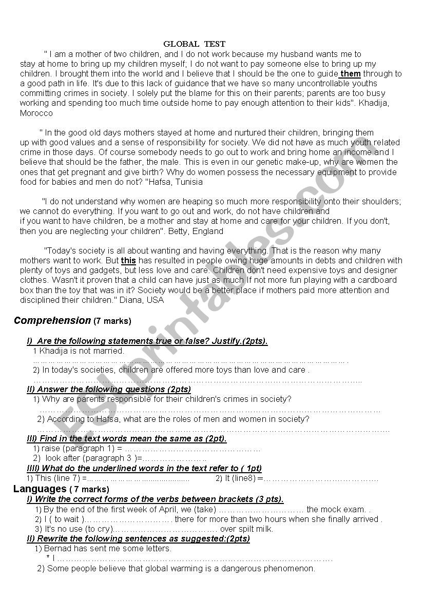 womanÂ´s work worksheet